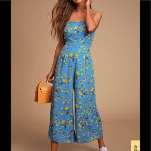 Lulu’s Bryony Blue Floral Print Wide-Leg Jumpsuit